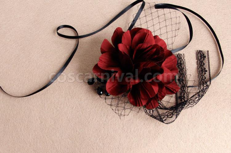 Gothic Lolita Headdress Flower Net Lace Jewel Bead Black Lolita Veil