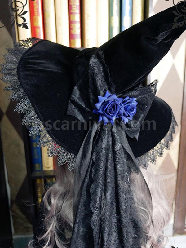 Black Lolita Hat Rose?Bows?Lace Accessory Witch Hat Lace?Bow Polyester Lolita Accessories