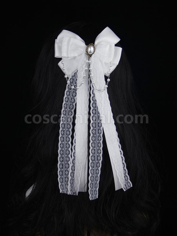White Lolita Headdress Polyester Bows?Lace?Pearls Bow Accessory Headwear Lolita Hair Accessories