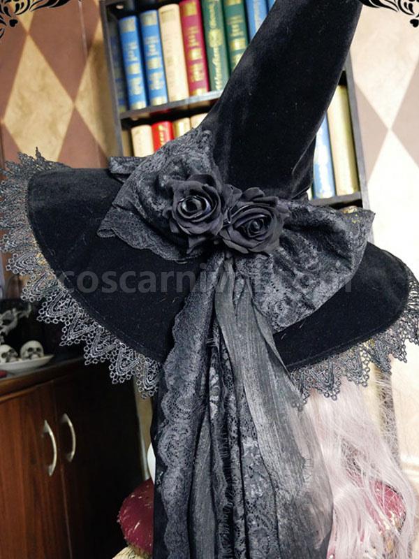 Black Lolita Hat Rose?Bows?Lace Accessory Witch Hat Lace?Bow Polyester Lolita Accessories