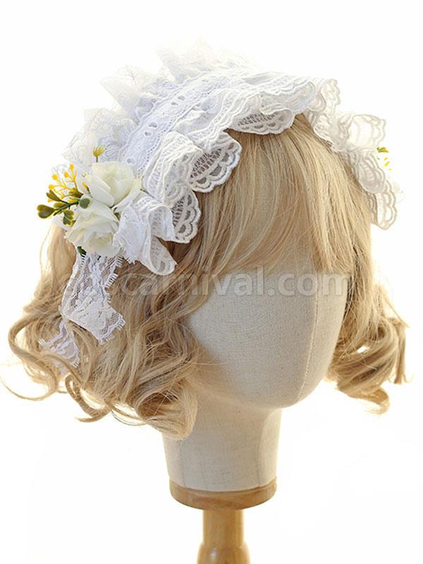 Sweet Lolita Headdress White Lace Flower Headwear Lolita Hair Accessories coscarnival