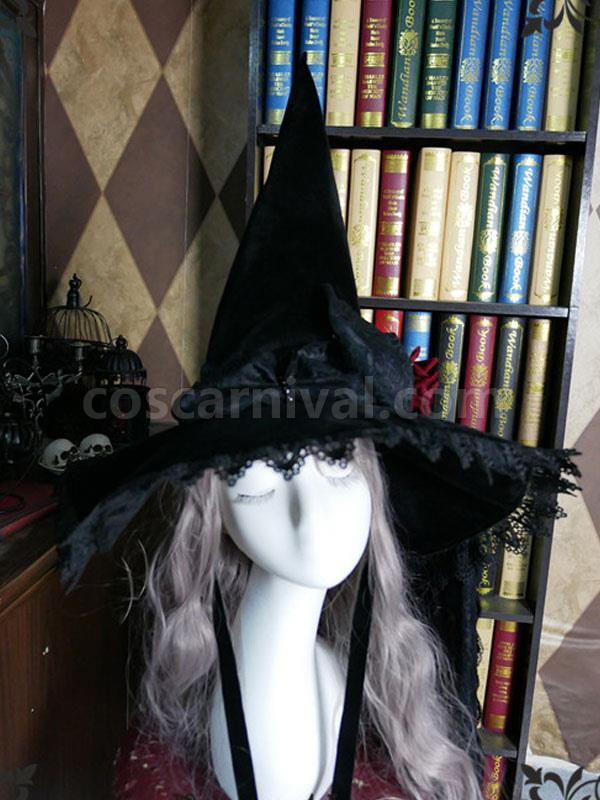Black Lolita Hat Rose?Bows?Lace Accessory Witch Hat Lace?Bow Polyester Lolita Accessories