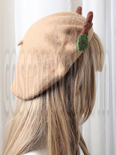 Sweet Lolita Beret Reindeer Leaf Tan Wool Lolita Hat
