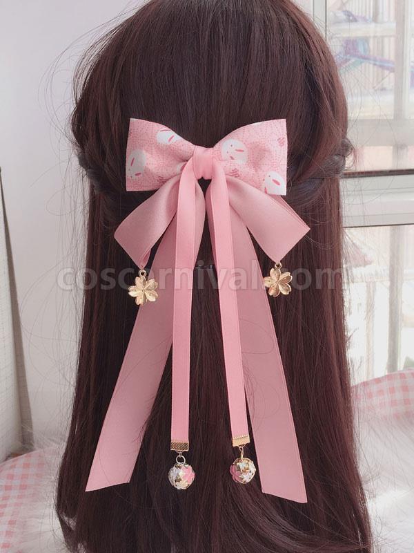 Wa Lolita Headdress Pink Linen Cotton Blend Bows?Flowers Sakura Pattern?Bow Headwear Lolita Hair Accessories