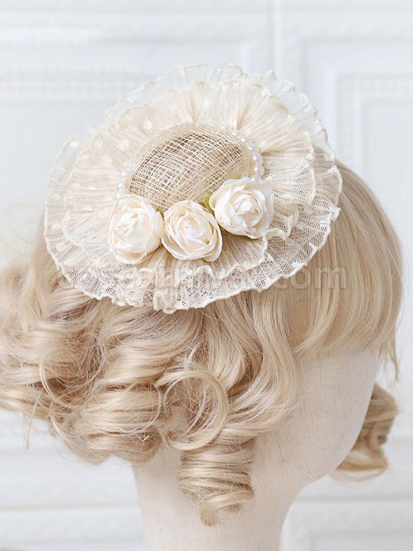 Sweet Lolita Hat Fuchsia Pink Pearls?Flowers Accessory Polyester Lolita Accessories