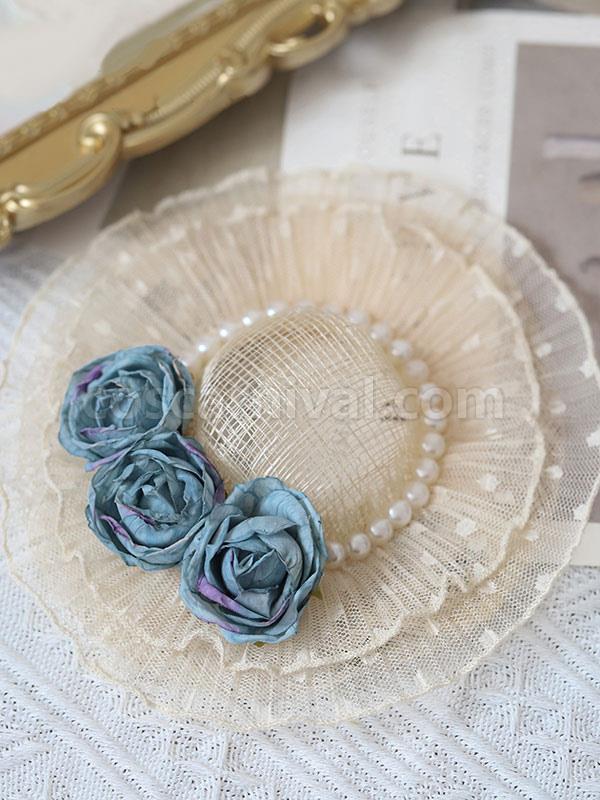 Sweet Lolita Hat Fuchsia Pink Pearls?Flowers Accessory Polyester Lolita Accessories