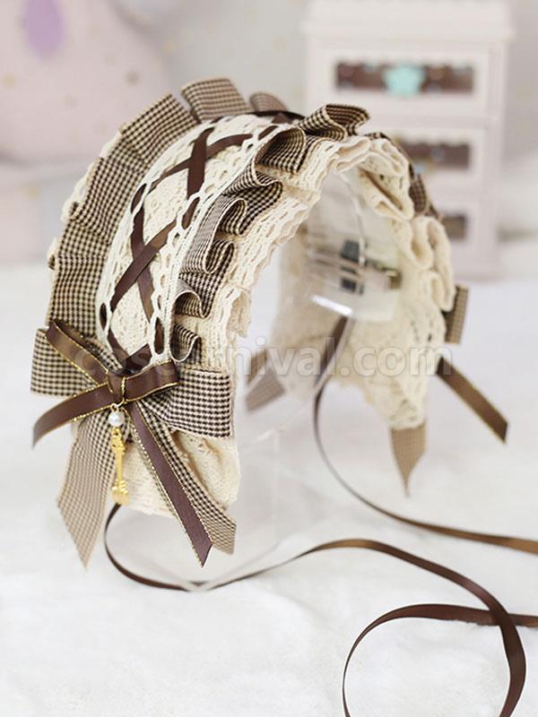 Sweet Lolita Headdress Black Lace?Bows Plaid Headband
