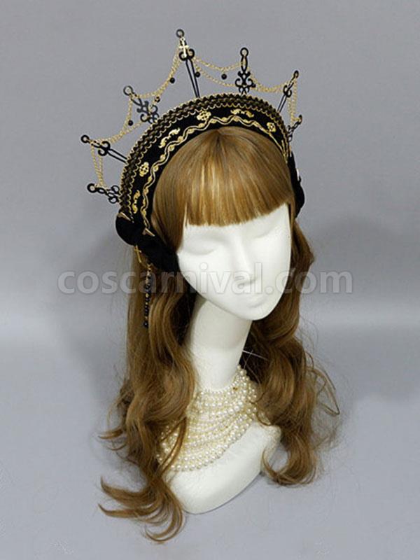 Gothic Lolita Headdress Crown Black Metal Chains Lolita Hair Accessories coscarnival