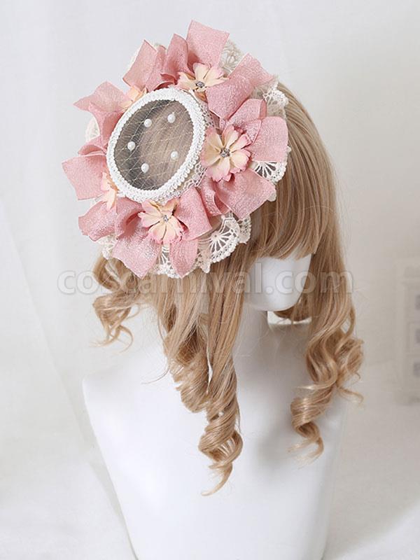 Pastoral?Style Lolita Hat Pearls?Flowers Lace Polyester Ivory Lolita Hats