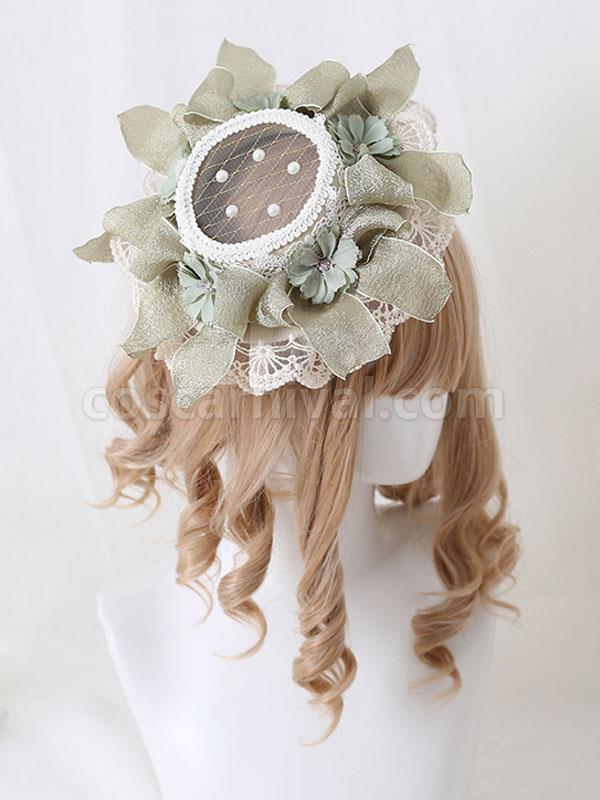 Pastoral?Style Lolita Hat Pearls?Flowers Lace Polyester Ivory Lolita Hats