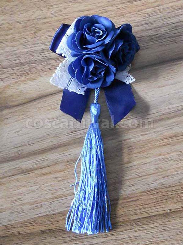 Qi Lolita Headband Blue Flower Bows Two-Tone Sweet Headgear With Fringe coscarnival