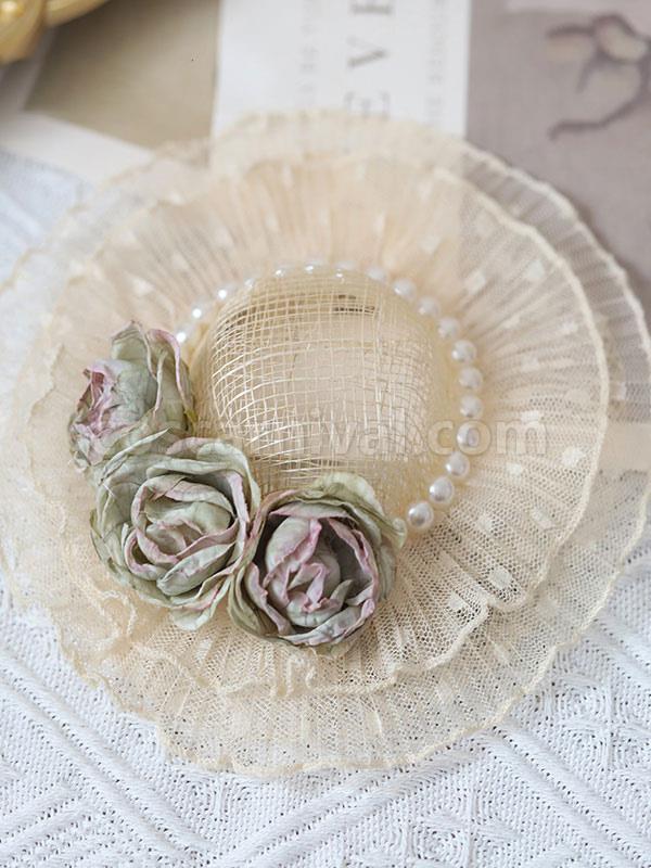 Sweet Lolita Hat Fuchsia Pink Pearls?Flowers Accessory Polyester Lolita Accessories