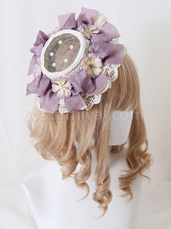 Pastoral?Style Lolita Hat Pearls?Flowers Lace Polyester Ivory Lolita Hats