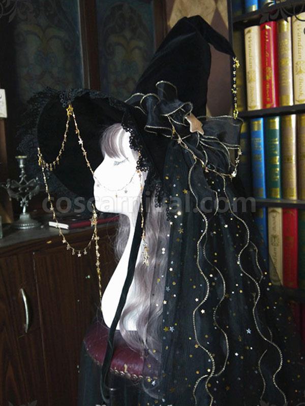 Lolita Hat Bows Accessory Bow?Stars Print Polyester Black Lolita Accessories Witch Hat