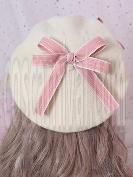 Sweet Lolita Beret Bow Floral Wool Lolita Hat coscarnival