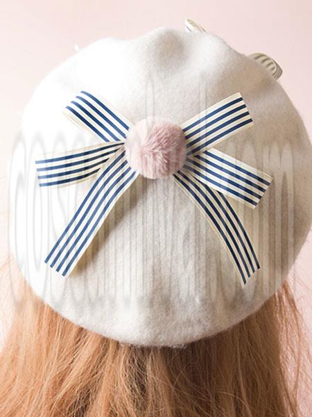 Sweet Lolita Hat Bow Pom Pom Wool Lolita Beret