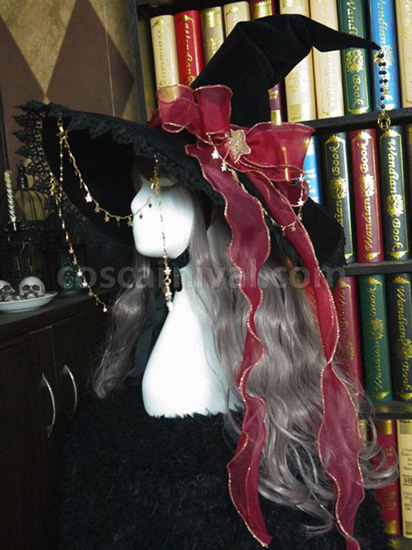 Lolita Hat Bows Accessory Bow?Stars Print Polyester Black Lolita Accessories Witch Hat