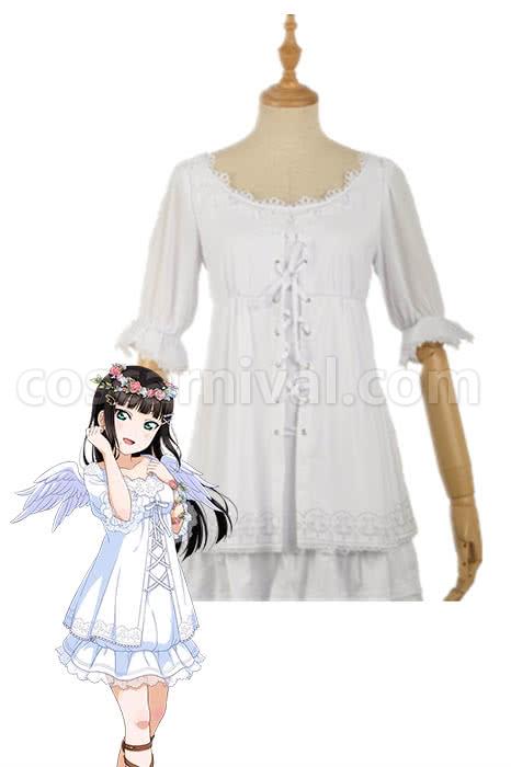 Love Live Sunshine Angel Aqours Unawaken Dia Kurosawa White Dress Cosplay Costume, front view