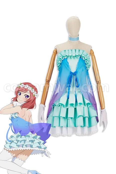 Love Live! Yume No Tobira Maki Nishikino Green Coaplay Dress Cosplay Costume coscarnival