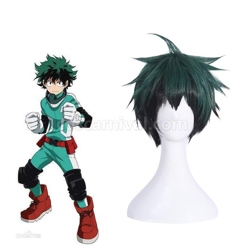 my hero academia izuku midoriya fluffy green and black gradient hair wigs costumes