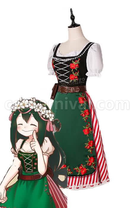 My Hero Academia Tsuyu Asui Beautiful Long Dress Cosplay Costume coscarnival
