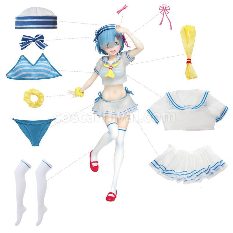 ReZero-제로 Rem Sailor SwimSuit Cosplay Costume coscarnival과 다른 세계에서의 삶 시작