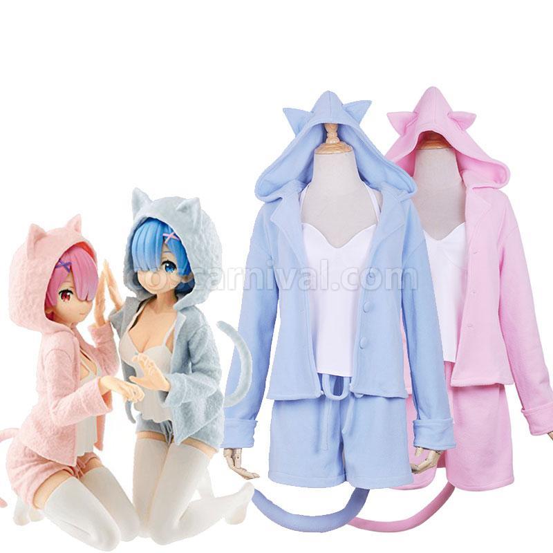 Re:ZERO -Starting Life in Another World Rem Ram Cat Pajamas 2 Colors Daily Cosplay Costume coscarnival