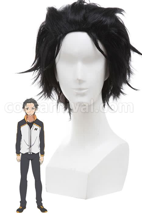 rezero starting life in another world subaru natsuki wigs men short black synthetic hair anime costumes