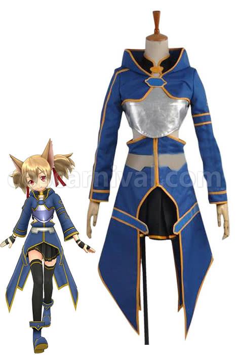 Sword Art Online 2 Ghost Bullet Silica Blue Cosplay Costume coscarnival