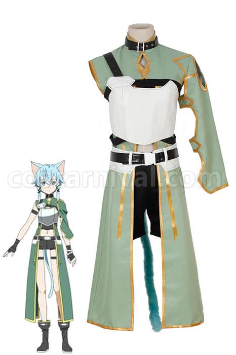 Sword Art Online Asada Shino Female Green Cosplay Costume coscarnival