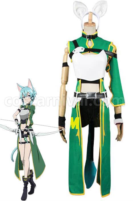 Sword Art Online Asada Shino Green Female Cosplay Costume coscarnival