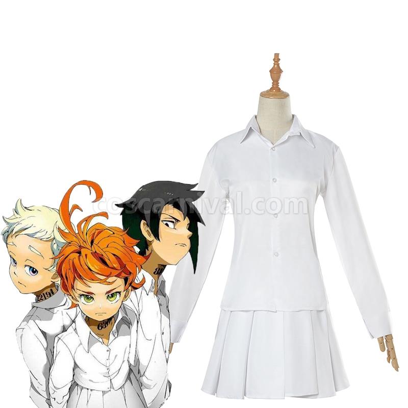 The Promised Neverland Emma White Shirt Skirt Cosplay Costume coscarnival