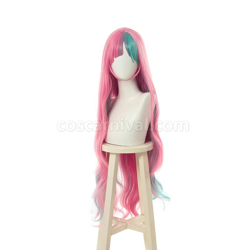 Virtual Youtuber Pinky Pop Hepburn Long Curly Mixed Pink Cosplay Costume coscarnival