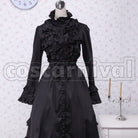Classic Gothic Lolita Women's Black Long-Sleeve Lace-Up Ribbon Frill Dress