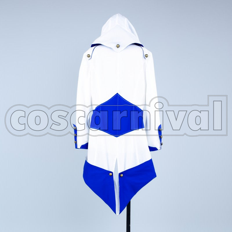 Creed III Connor Ratonhnhak :ton White and Blue cosplay costume from Assassin's, back view