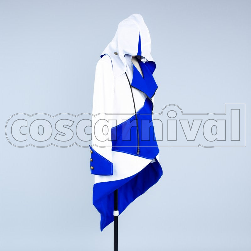 Creed III Connor Ratonhnhak :ton White and Blue cosplay costume from Assassin's, side view 2