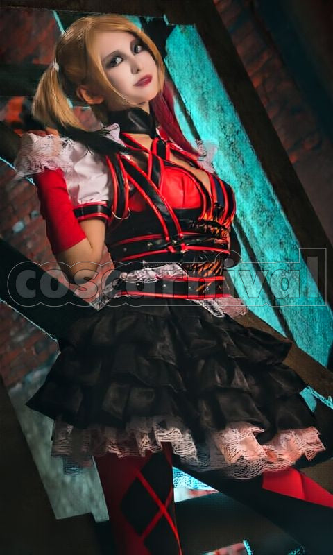 Knight Harley Quinn Cosplay cosplay costume from Batman: Arkham, front view 2