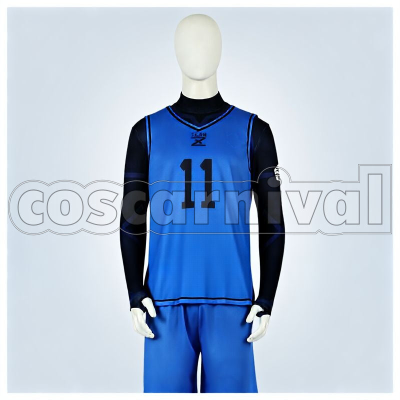 Practice Uniform Customizable Number & Name Cosplay cosplay costume from Blue Lock, front view 1