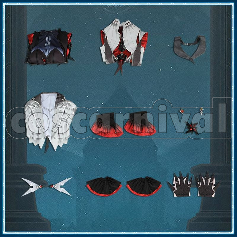 Fatui Harbingers Arlecchino The Knave Cosplay cosplay costume from Genshin Impact, set view