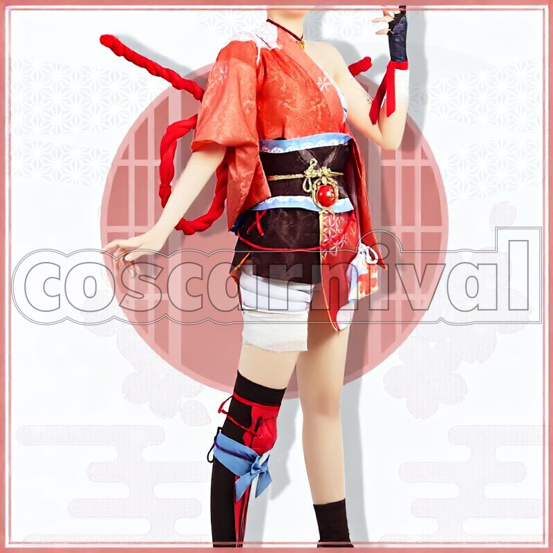 Inazuma Yoimiya Cosplay cosplay costume from Genshin Impact, front view 3