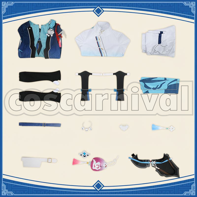Rail Xianzhou Luofu Yanqing Cosplay cosplay costume from Honkai: Star, set view