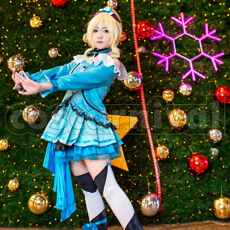 2 Episodes 12 13 Insert Song KiRa-KiRa Sensation! Happy maker! Eli Ayase cosplay costume from Love Live! Season, side view