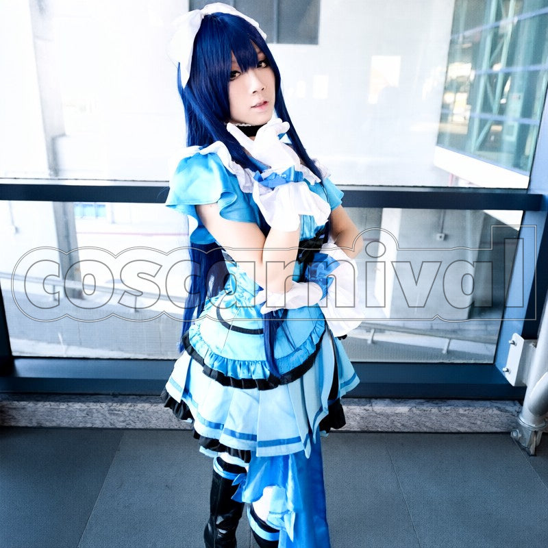 2 Episodes 12 13 Insert Song KiRa-KiRa Sensation! Happy maker! Umi Sonoda cosplay costume from Love Live! Season, front view 2