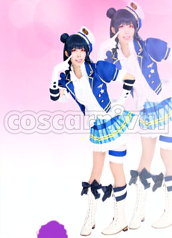 Sunshine!! Aqours Chika Takami, Riko Sakurauchi, Kanan Matsuura, Dia Kurosawa, You Watanabe, Yoshiko Tsushima, Hanamaru Kunikida, Mari Ohara etc. School idol Festival Summer All Members with Ribbon Tie Cosplay cosplay costume from Love Live!, front view 1