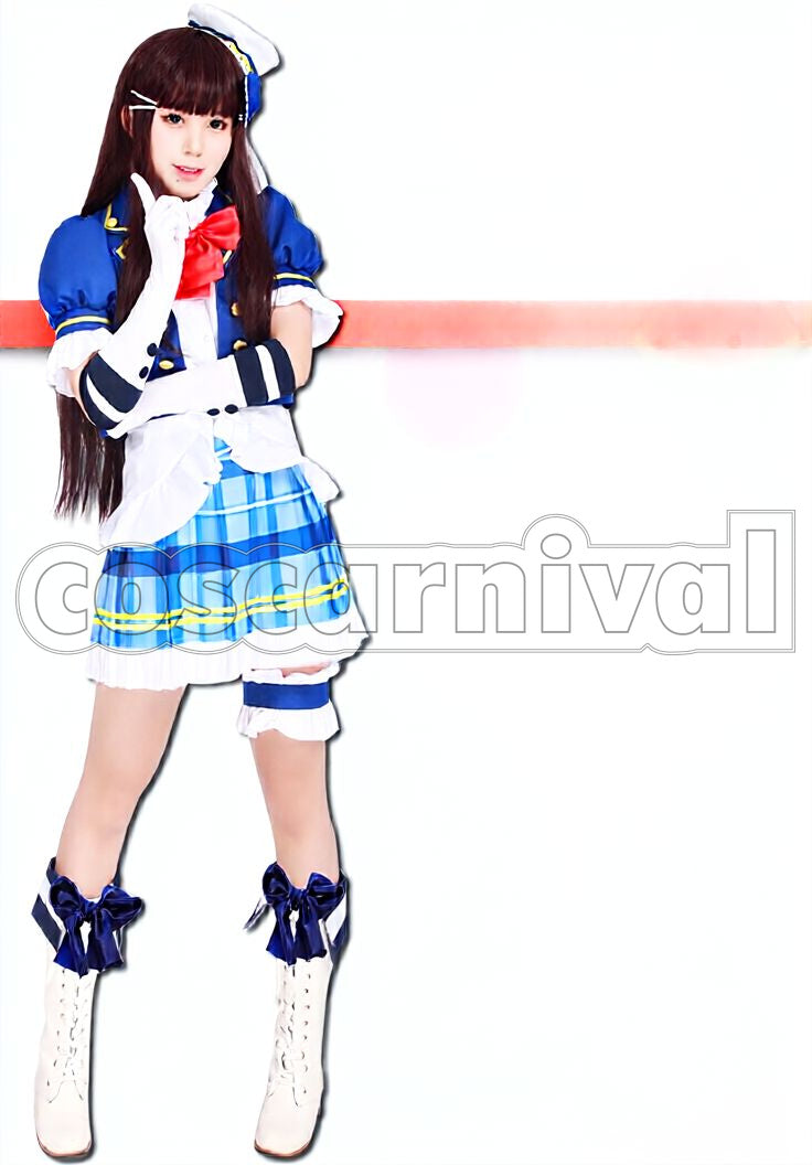 Sunshine!! Aqours Chika Takami, Riko Sakurauchi, Kanan Matsuura, Dia Kurosawa, You Watanabe, Yoshiko Tsushima, Hanamaru Kunikida, Mari Ohara etc. School idol Festival Summer All Members with Ribbon Tie Cosplay cosplay costume from Love Live!, front view 2