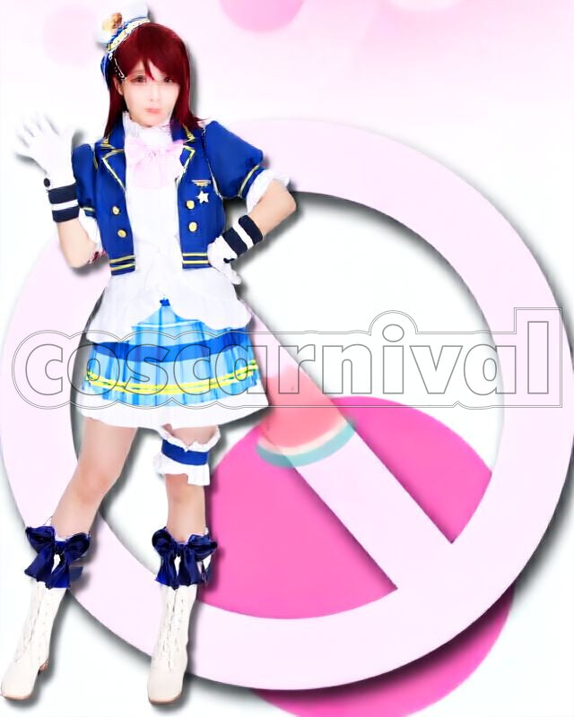 Sunshine!! Aqours Chika Takami, Riko Sakurauchi, Kanan Matsuura, Dia Kurosawa, You Watanabe, Yoshiko Tsushima, Hanamaru Kunikida, Mari Ohara etc. School idol Festival Summer All Members with Ribbon Tie Cosplay cosplay costume from Love Live!, front view 6