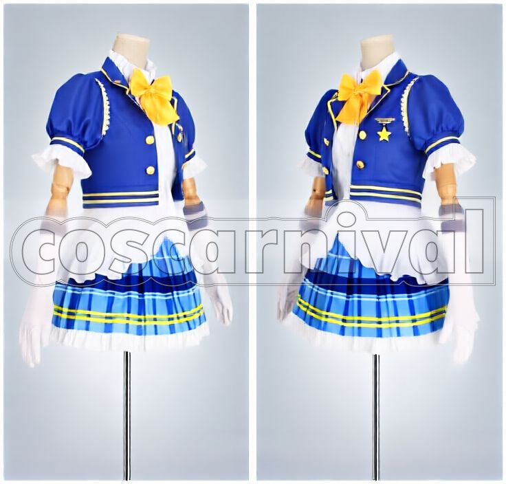 Sunshine!! Aqours Chika Takami, Riko Sakurauchi, Kanan Matsuura, Dia Kurosawa, You Watanabe, Yoshiko Tsushima, Hanamaru Kunikida, Mari Ohara etc. School idol Festival Summer All Members with Ribbon Tie Cosplay cosplay costume from Love Live!, front view 11