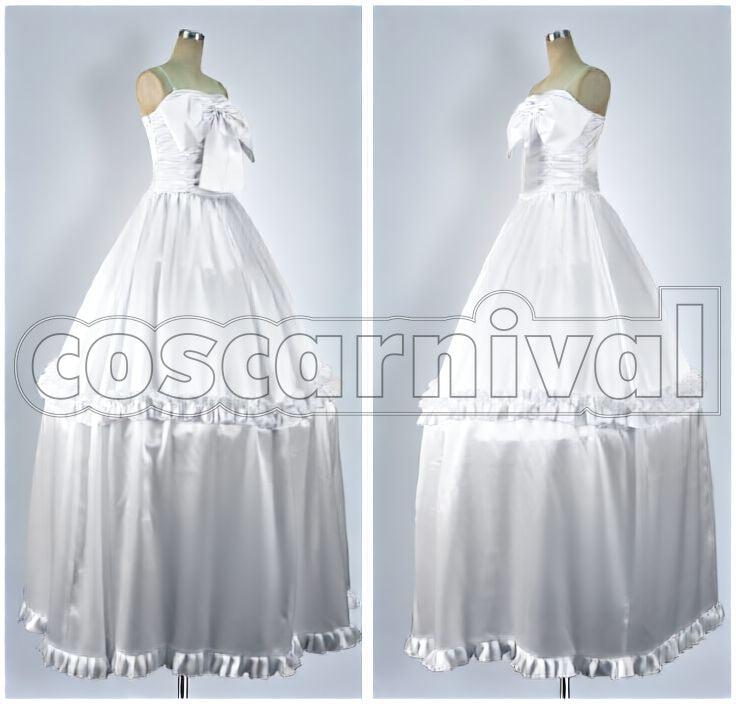 Ranka Lee White One-Piece Dress Cosplay cosplay costume from Macross Frontier, front view 2