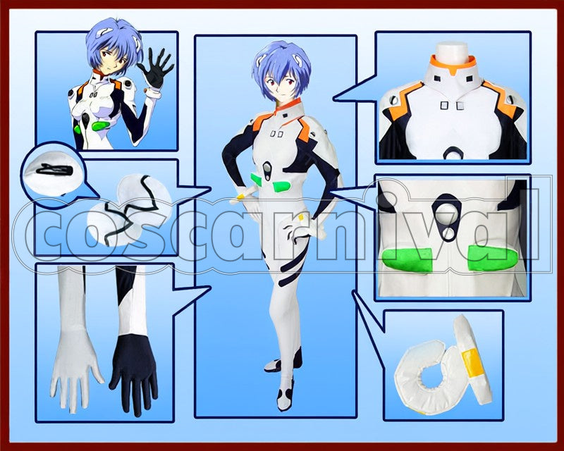 Rei Ayanami cosplay costume from Neon Genesis Evangelion, front view 2