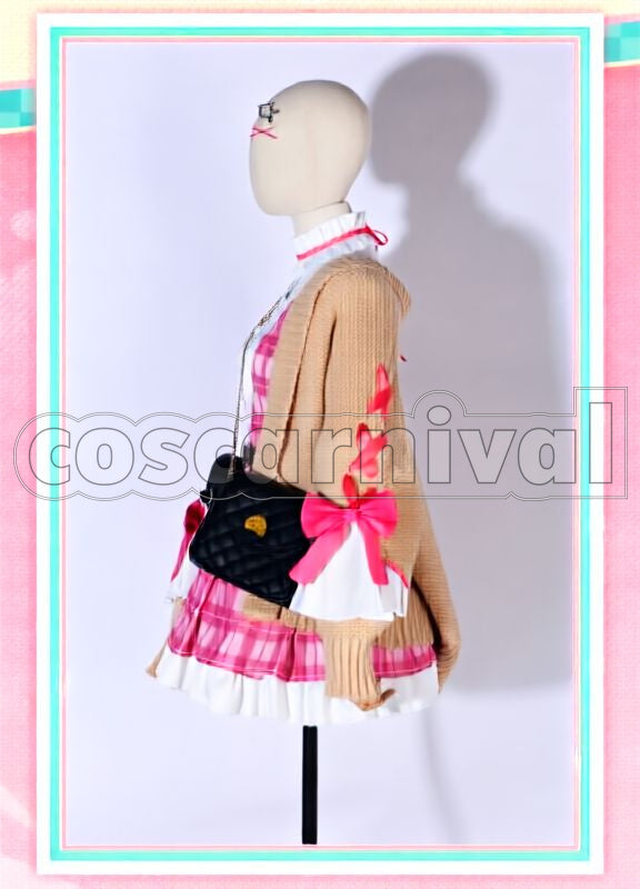 Gurin Checkered Pattern New Outfit Without Sweater Cosplay cosplay costume from Nijisanji Petra, side view